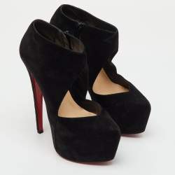 Pre Owned Christian Louboutin Black Suede Donue Platform Pumps Size 37