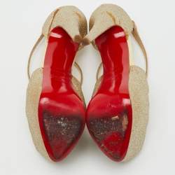 Pre Owned Christian Louboutin Metallic Gold Glitter Exagona Platform Sandals Size 36.5