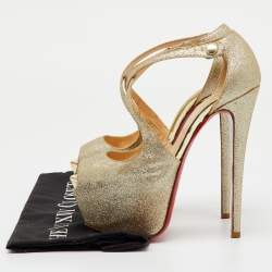 Pre Owned Christian Louboutin Metallic Gold Glitter Exagona Platform Sandals Size 36.5