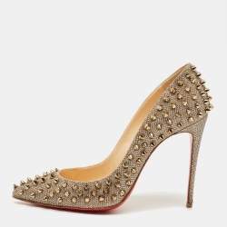 Pre Owned Christian Louboutin Gold Lurex Fabric Pigalle Follies Spikes Pumps Size 37