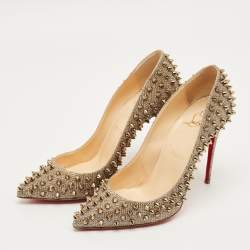 Pre Owned Christian Louboutin Gold Lurex Fabric Pigalle Follies Spikes Pumps Size 37