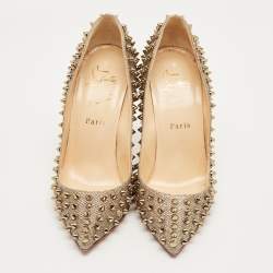 Pre Owned Christian Louboutin Gold Lurex Fabric Pigalle Follies Spikes Pumps Size 37