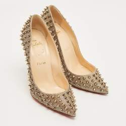 Pre Owned Christian Louboutin Gold Lurex Fabric Pigalle Follies Spikes Pumps Size 37