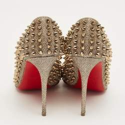 Pre Owned Christian Louboutin Gold Lurex Fabric Pigalle Follies Spikes Pumps Size 37