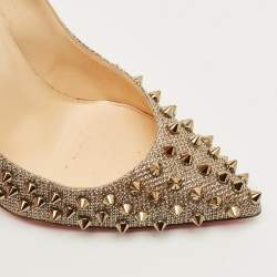 Pre Owned Christian Louboutin Gold Lurex Fabric Pigalle Follies Spikes Pumps Size 37