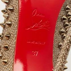 Pre Owned Christian Louboutin Gold Lurex Fabric Pigalle Follies Spikes Pumps Size 37