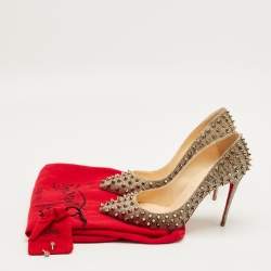 Pre Owned Christian Louboutin Gold Lurex Fabric Pigalle Follies Spikes Pumps Size 37