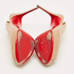 Pre Owned Christian Louboutin Beige Patent Leather New Prive Slingback Sandals Size 38.5