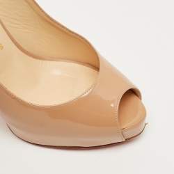 Pre Owned Christian Louboutin Beige Patent Leather New Prive Slingback Sandals Size 38.5