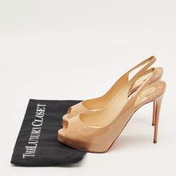 Pre Owned Christian Louboutin Beige Patent Leather New Prive Slingback Sandals Size 38.5