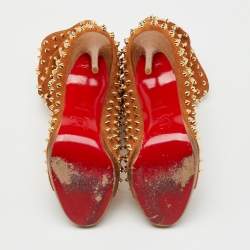 Pre Owned Christian Louboutin Brown Spiked Suede Guerilla Open Toe Slouchy Ankle Boots Size 37