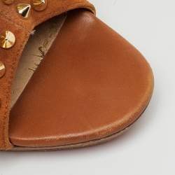 Pre Owned Christian Louboutin Brown Spiked Suede Guerilla Open Toe Slouchy Ankle Boots Size 37