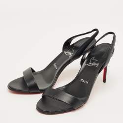 Pre Owned Christian Louboutin Black Leather O Marylin Slingback Sandals Size 38.5
