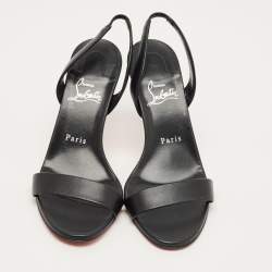 Pre Owned Christian Louboutin Black Leather O Marylin Slingback Sandals Size 38.5
