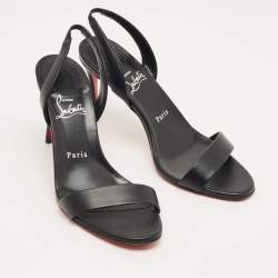 Pre Owned Christian Louboutin Black Leather O Marylin Slingback Sandals Size 38.5