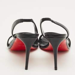 Pre Owned Christian Louboutin Black Leather O Marylin Slingback Sandals Size 38.5