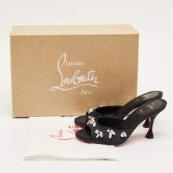 Pre Owned Christian Louboutin Black Satin Degraqueen Slide Sandals Size 36.5