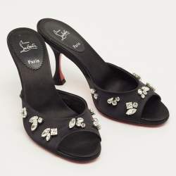 Pre Owned Christian Louboutin Black Satin Degraqueen Slide Sandals Size 36.5