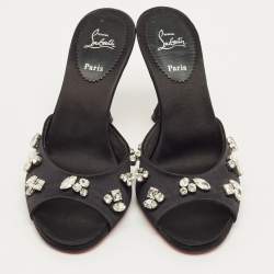 Pre Owned Christian Louboutin Black Satin Degraqueen Slide Sandals Size 36.5