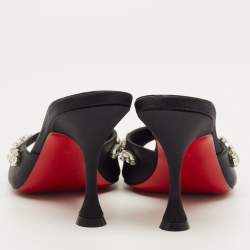 Pre Owned Christian Louboutin Black Satin Degraqueen Slide Sandals Size 36.5
