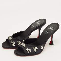 Pre Owned Christian Louboutin Black Satin Degraqueen Slide Sandals Size 36.5