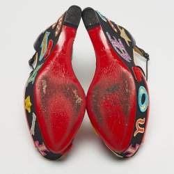 Pre Owned Christian Louboutin Multicolor Patent Leather Loubi Zeppa Wedge Sandals Size 39