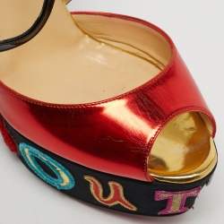 Pre Owned Christian Louboutin Multicolor Patent Leather Loubi Zeppa Wedge Sandals Size 39