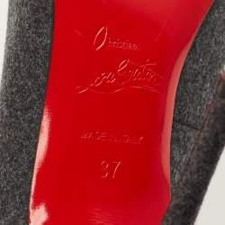 Pre Owned حذاء كعب عالي كريستيان لوبوتان جيون جيو صوف رمادي/أسود مرصع مقاس 37