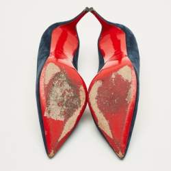 Pre Owned Christian Louboutin Navy Blue Suede Kate Pumps Size 38.5