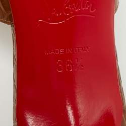 Pre Owned Christian Louboutin East Size 36.5 Brown Croc Embossed Leather Slide Sandals