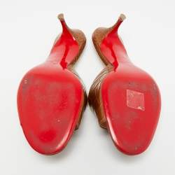 Pre Owned Christian Louboutin East Size 36.5 Brown Croc Embossed Leather Slide Sandals