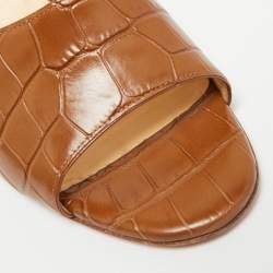 Pre Owned Christian Louboutin East Size 36.5 Brown Croc Embossed Leather Slide Sandals