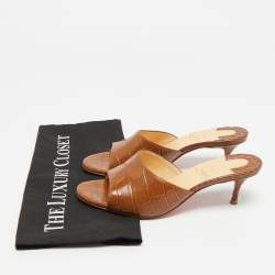 Pre Owned Christian Louboutin East Size 36.5 Brown Croc Embossed Leather Slide Sandals