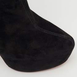 Pre Owned Christian Louboutin Interlopa Fringe Size 37 Black Suede Platform Knee Length Boots