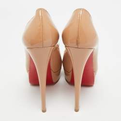 Pre Owned حذاء كعب عالي كريستيان لوبوتان ليدي جلد لامع بيج وردي مقدمة مفتوحة مقاس 37.5