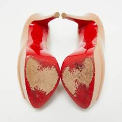 Pre Owned حذاء كعب عالي كريستيان لوبوتان ليدي جلد لامع بيج وردي مقدمة مفتوحة مقاس 37.5