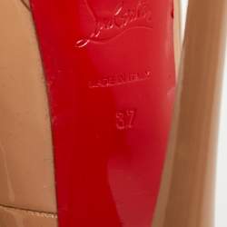 Pre Owned حذاء كعب عالي كريستيان لوبوتان ليدي جلد لامع بيج وردي مقدمة مفتوحة مقاس 37.5