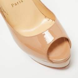 Pre Owned حذاء كعب عالي كريستيان لوبوتان ليدي جلد لامع بيج وردي مقدمة مفتوحة مقاس 37.5