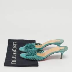 Pre Owned Christian Louboutin Belbrossa Size 36.5 Blue Suede Fringe Trim Slide Sandals