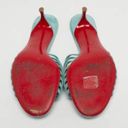 Pre Owned Christian Louboutin Belbrossa Size 36.5 Blue Suede Fringe Trim Slide Sandals