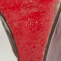 Pre Owned حذاء كعب عالي كريستيان لوبوتان رون رون زيبّا جلد لامع برغندي مقاس 38