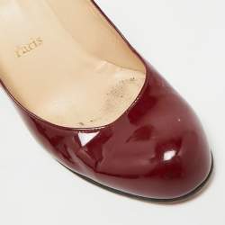 Pre Owned حذاء كعب عالي كريستيان لوبوتان رون رون زيبّا جلد لامع برغندي مقاس 38