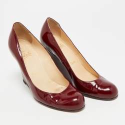 Pre Owned حذاء كعب عالي كريستيان لوبوتان رون رون زيبّا جلد لامع برغندي مقاس 38