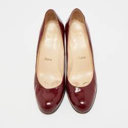 Pre Owned حذاء كعب عالي كريستيان لوبوتان رون رون زيبّا جلد لامع برغندي مقاس 38