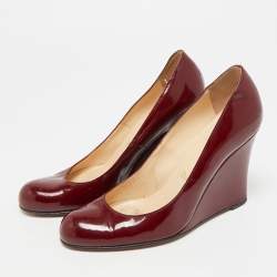 Pre Owned حذاء كعب عالي كريستيان لوبوتان رون رون زيبّا جلد لامع برغندي مقاس 38