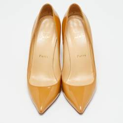 مملوكة مسبقًا حذاء كعب عالي كريستيان لوبوتان سو كيت جلد بيج لامع مقاس 36.5