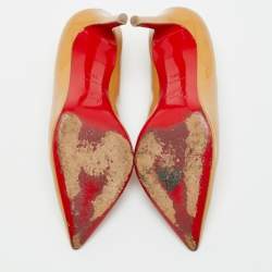 مملوكة مسبقًا حذاء كعب عالي كريستيان لوبوتان سو كيت جلد بيج لامع مقاس 36.5