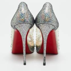 Pre Owned Christian Louboutin Very strass Size 39 Transparent/Metallic Leather and PVC Peep Toe Pumps
