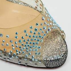 Pre Owned Christian Louboutin Very strass Size 39 Transparent/Metallic Leather and PVC Peep Toe Pumps