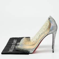 Pre Owned Christian Louboutin Very strass Size 39 Transparent/Metallic Leather and PVC Peep Toe Pumps